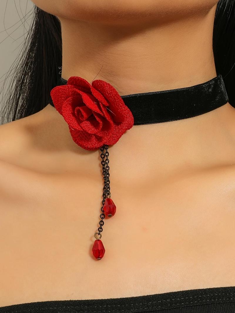 Product Introduction of Floral Decor Choker Necklace, Fashion Jewelry for Party, Daily Clothing Decor, Trendy All-match & Exquisite Jewelry for Birthday Gift 3