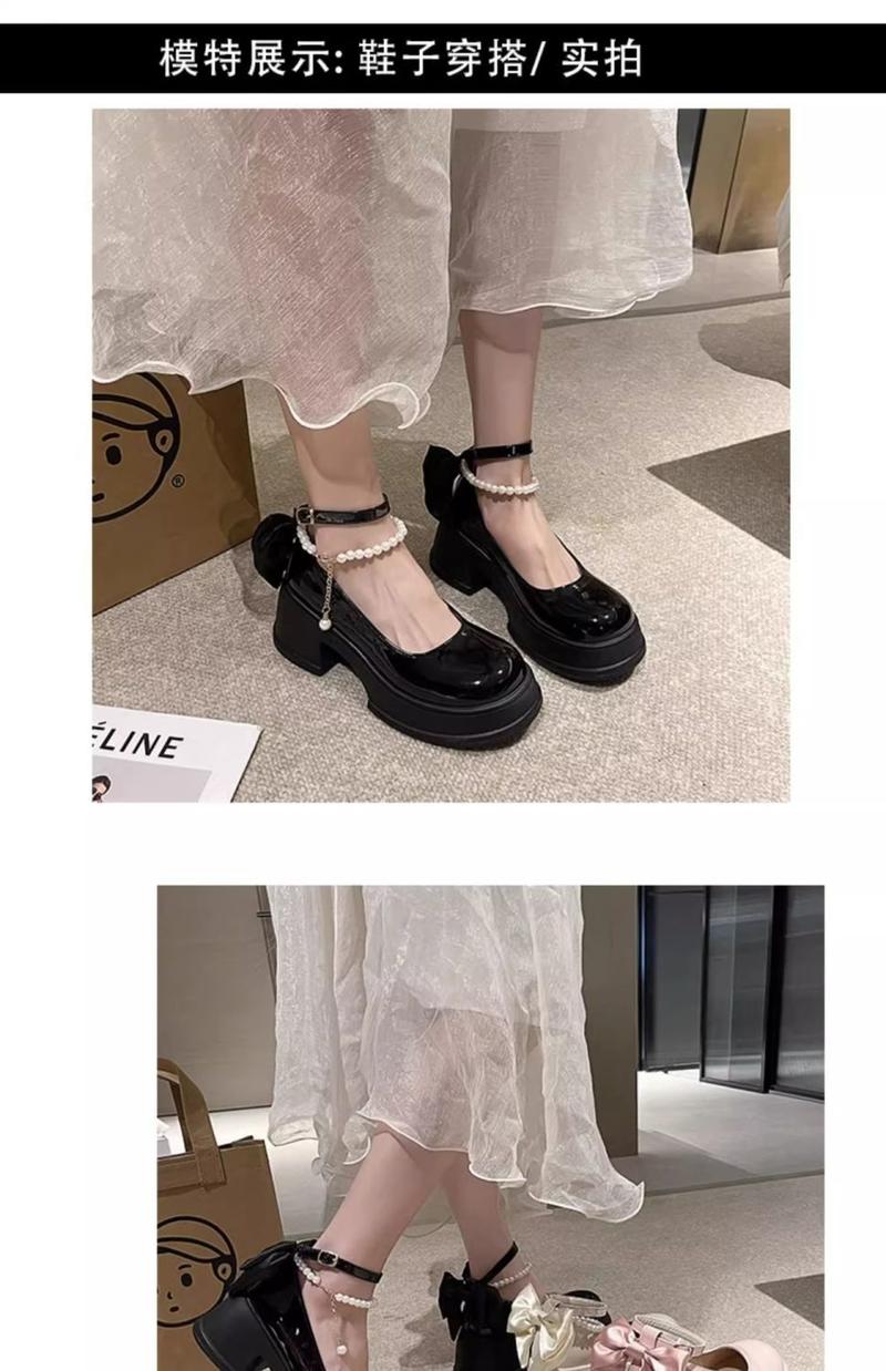Product Introduction of Lace-Up Mary Jane Chunky Square-Toe Shoes, Comfortable Soft Sole with Anti-Slip Design, Bow Accent, Retro Fashion Footwear That Can Be Paired with Skirts 18