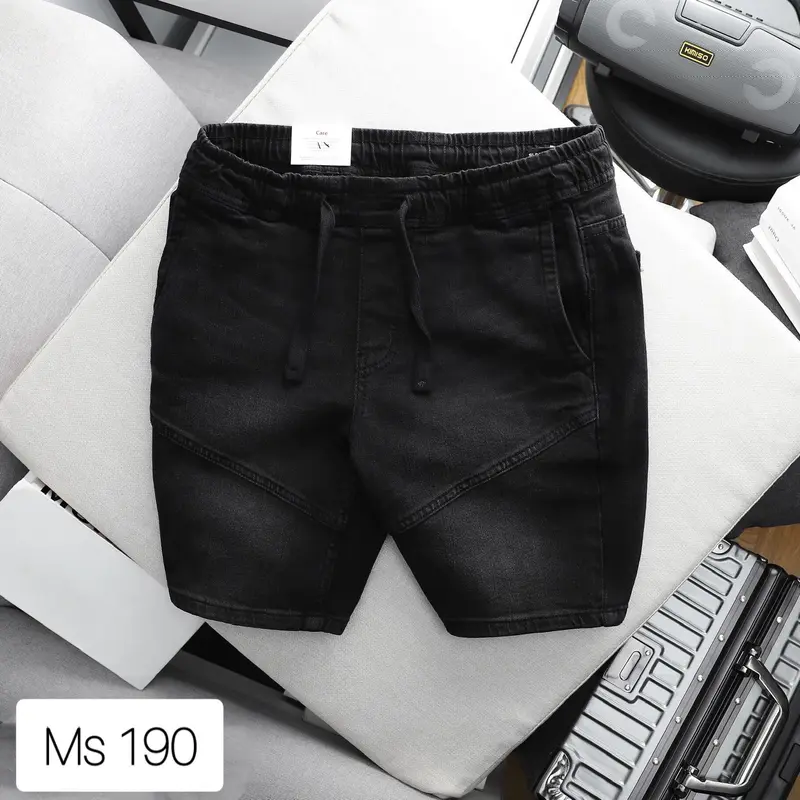Quần Short Jean nam dây rút co giãn đa chiều thoải mái phong cách để đi du lịch biển Menswear Pants Có Túi - Cotton 3