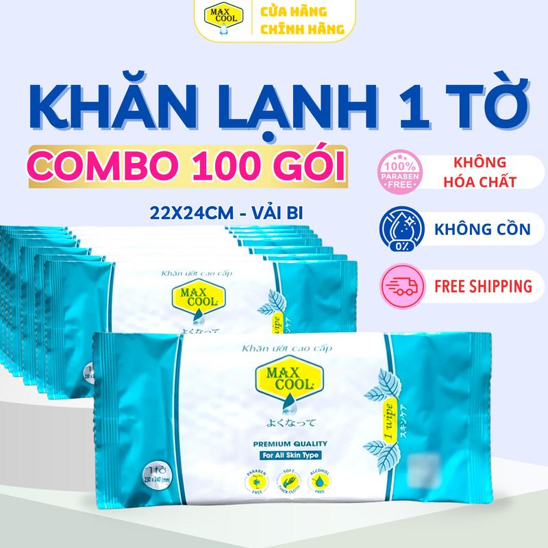 20x24cm Combo 100 Khăn Lạnh 1 tờ Max Cool dùng một lần có hương dịu nhẹ - chuyên dùng cho nhà hàng quán ăn khách sạn Giấy Ăn Khăn Giấy Toilet Giấy Vệ Sinh