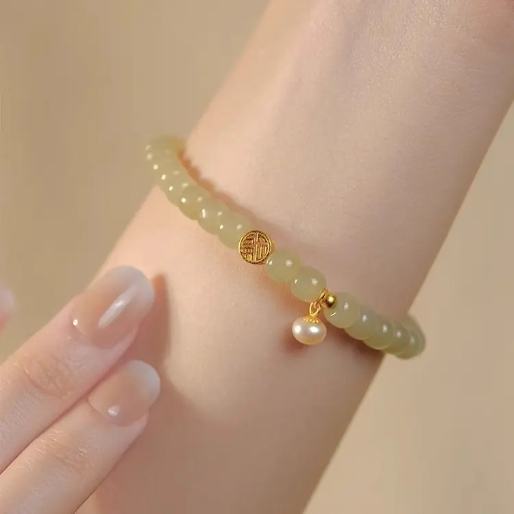 New Chinese style imitation Hotan Jade bracelet women's luxury niche design elegant pearl Fuzi hand string simple and versatile hand rope