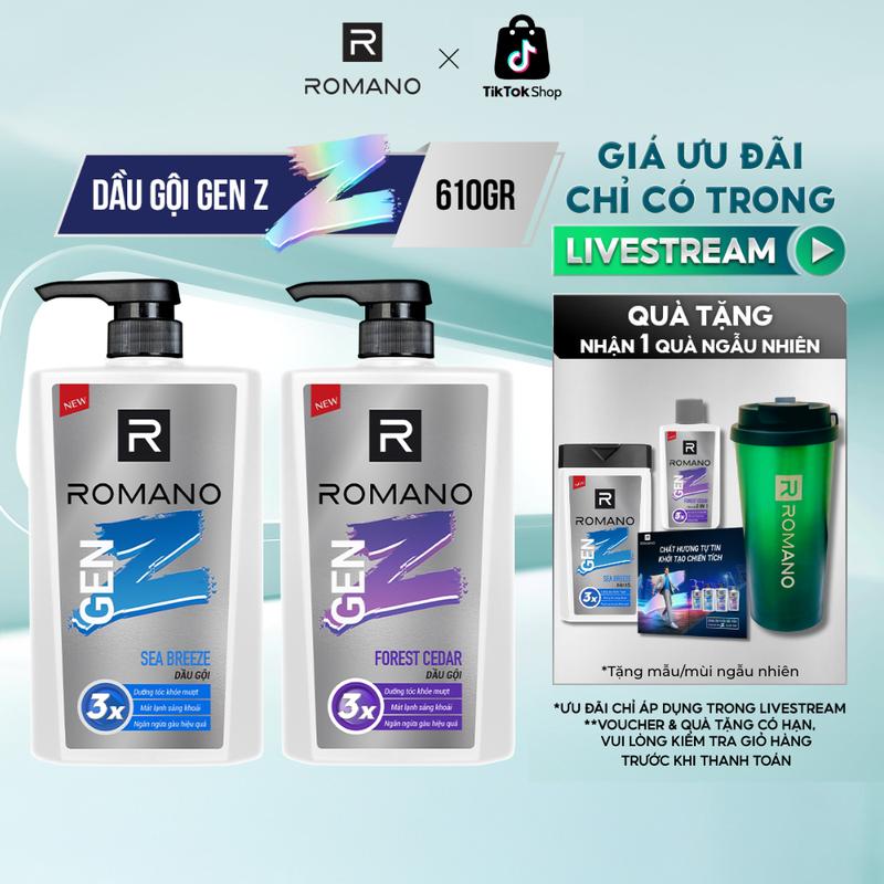   Độc Quyền KOL KOC   Tặng 1 Chai 150G  Dầu gội Dưỡng Tóc cho nam Romano Gen Z Hương Sea Breeze  Forest Cedar 610g  chai + 1 Chai 150G Mùi Ngẫu Nhiên 