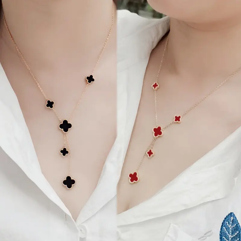 Vòng Cổ Cỏ Ba Lá Dây Chuyền Xương Đòn Nữ, Quả Bóng Lớn Và Nhỏ Hai Mặt, Đồ Trang Trí Cá Tính, Dễ Phối Đồ Chain Trang Sức Women Jewelry Bông