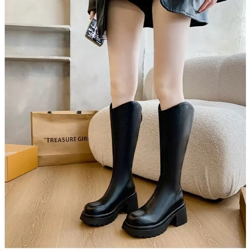 ￼[ Bắp chân 42cm-45cm] Bốt đùi BẮP CHÂN TO da mềm cổ vát gót 7cm BIG SIZE 40-42 5