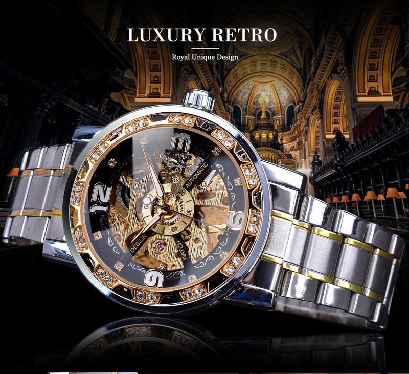 Product Introduction of Men's mechanical watches New Fashion Classic Hollow Rhinestone Manual Manipulator Men's Watch 15
