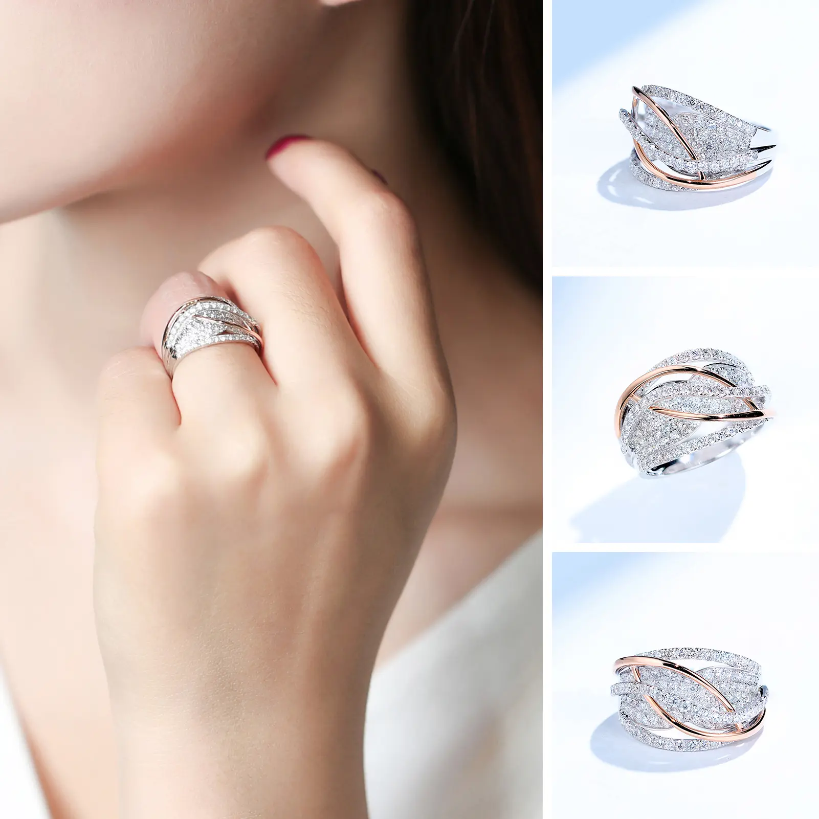Women Ring Contrast Color Sparking Twisted Rhinestone Inlaid Wedding Ring Female Jewelry