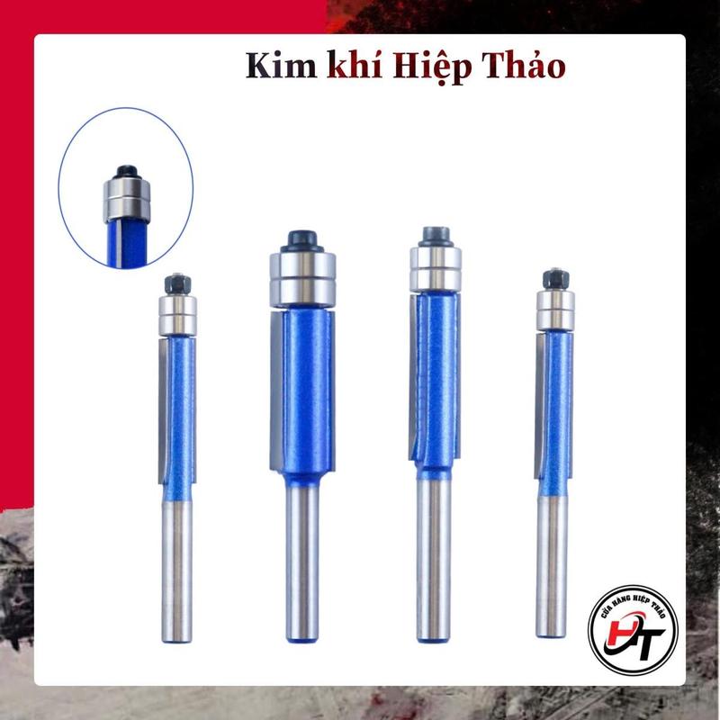 Mũi phay gỗ thẳng có 2 bi trên mũi soi lấy nền Xanh cốt bé 6.35mm T2BTD-X