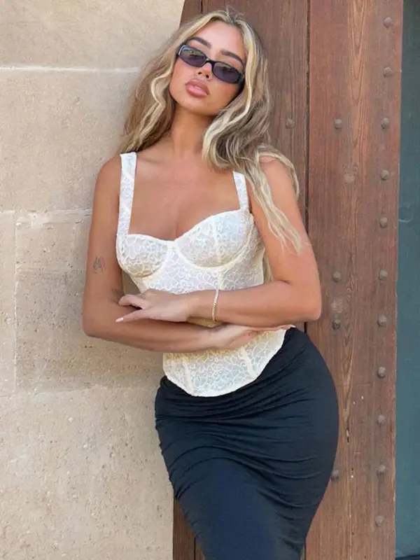 Women's Floral Lace Corset Structure Crop Tank Top, Summer Clothes Women, Fashion Casual Sleeveless Crop Top for Daily Outdoor Wear, Women Top for Summer, Womenswear, Slim Corset Tops Women 8