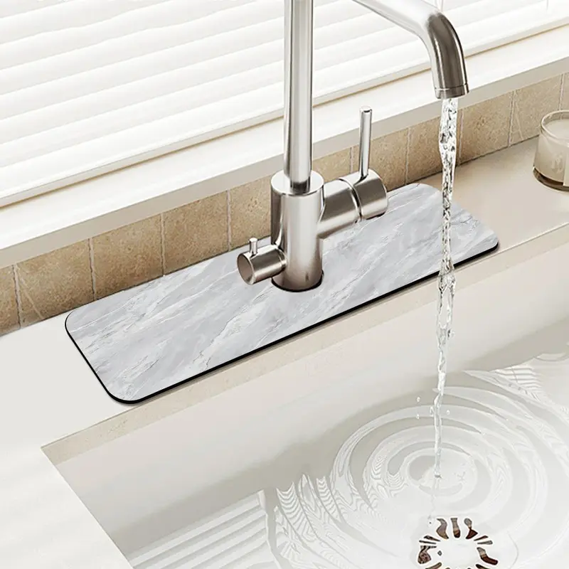 Marble Pattern Faucet Mat, Waterproof Durable Rubber Splash Guard, Non-slip Sink Mat, Kitchen Sink Accessories, Home Supplies 5