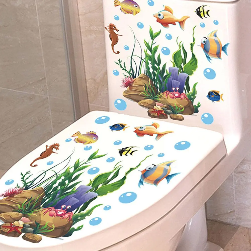Miếng Dán Nhà Vệ Sinh Sinh Vật Biển Hoạt Hình, Miếng Miếng Dán Tường Tự Dính Đồ Trang Trí Nhà Cửa Phòng Tắm