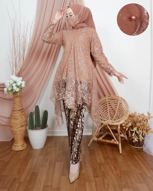 REAL PICT STELAN KEBAYA TUNIK BORKAT TILE ROK FRISKET PANJANG MOTIF TUNIK AMBRELA KONDAGAN/PAGAR AYU ACARA PESTA SERAGAMANAN KEBAYA TERMURAH 2