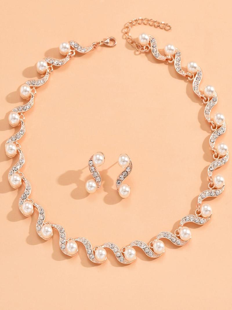 Product Introduction of Fashion Faux Pearl Decorated Jewelry Set, Including Necklace & Earrings, Fashion Jewelry for Party, Daily Decor, Trendy All-match & Exquisite Jewelry for Birthday Gift 3