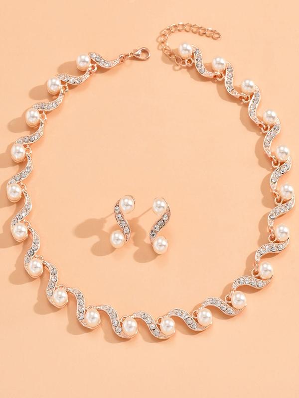 Fashion Faux Pearl Decorated Jewelry Set, Including Necklace & Earrings, Fashion Jewelry for Party, Daily Decor, Trendy All-match & Exquisite Jewelry for Birthday Gift 3