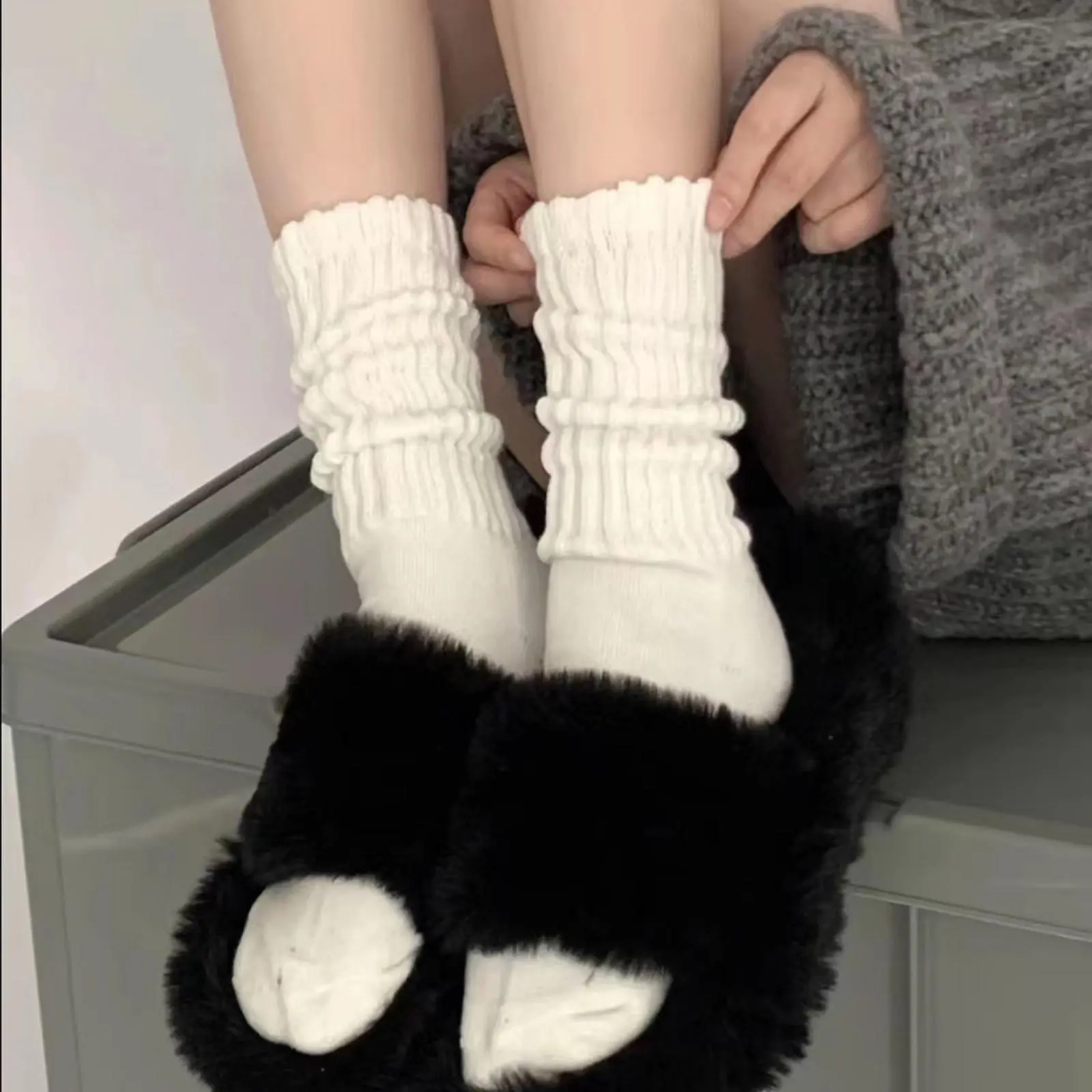 Women Novelty Crew Socks Solid Color Fashion Mid Calf Socks for Party, School, Daily