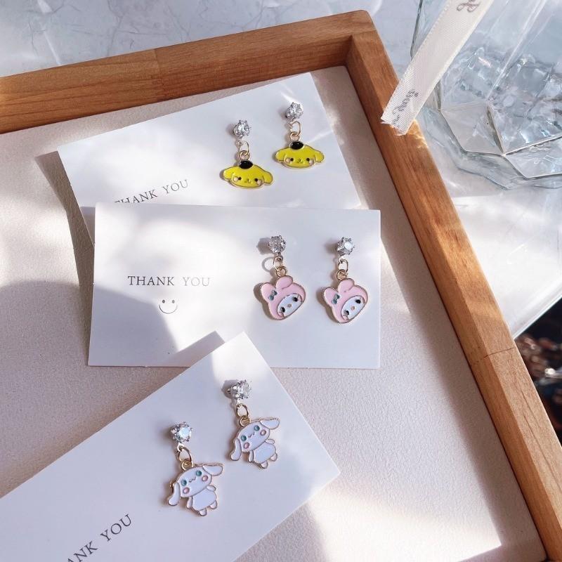 Product Introduction of Sanrio Cute Earrings Hello Kitty Accessories Jewelry Silver Needle Anime Cinnamoroll Melody Kuromi Earrings Women's Gift 5