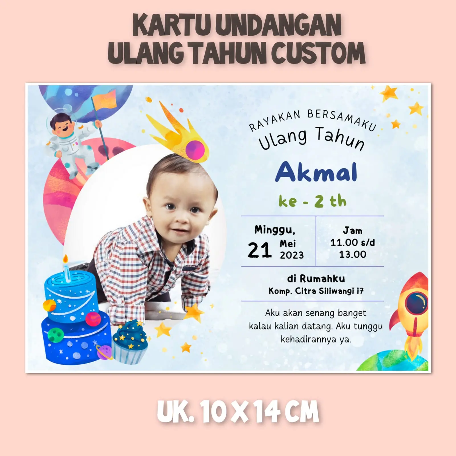 isi 10Pcs Kartu Undangan Ultah Custom Uk. 10x14 cm
