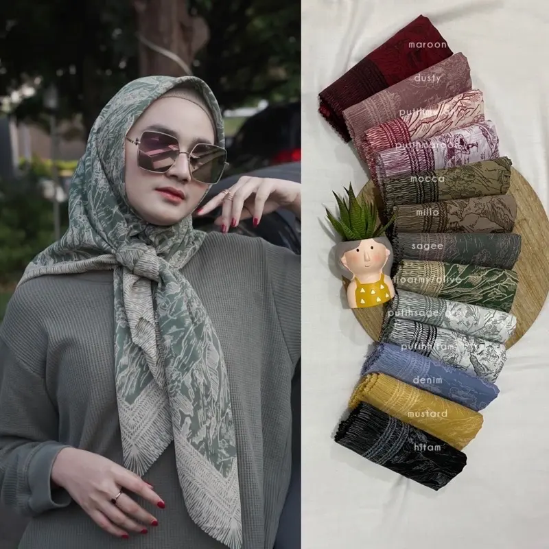 Kerudung Segiempat Voal Motif Branded Pegunungan Laser Cut / Voal Motif Pegunungan  Nyaman Jilbab Muslim Square