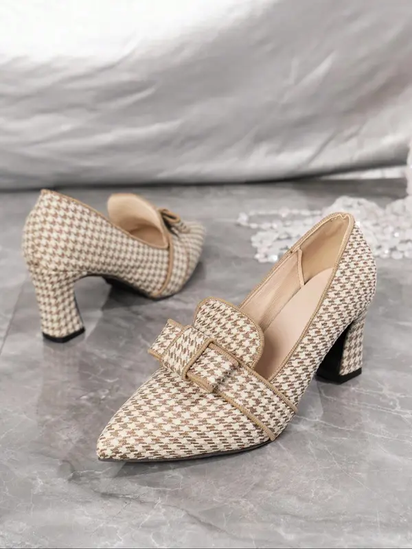 Women's Fashionable Houndstooth Pattern Ankle Strap High Heel Shoes, Casual Comfortable Pointed Toe Heels for Party, Daily Clothing Decor for Women & Girls, Stylish 5