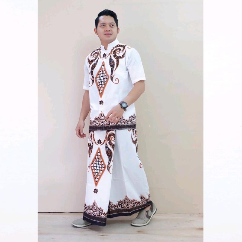 Baju kemeja koko setelan sarung batik solo full furing motif PERMATA PUTIH 4