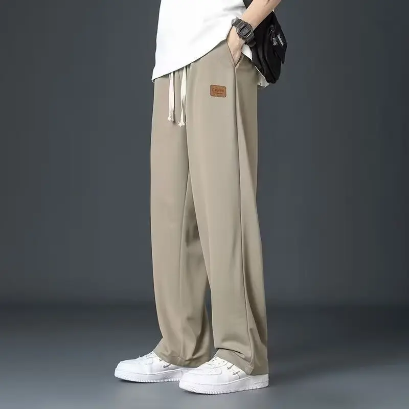 # M-5XL # men's pants sports casual pants summer loose embroidery comfortable waist stretch fabric breathable Elastic Menswear Straight Trouser