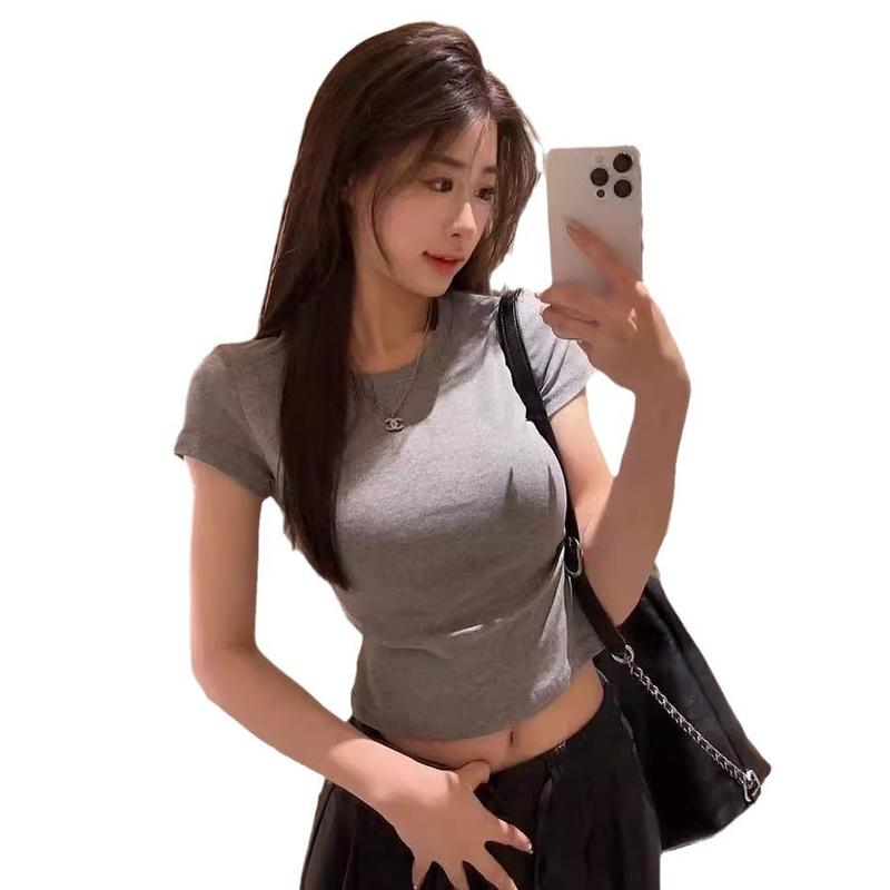 Áo Thun ngắn Tay Màu Trắng, Dành Cho Nữ, Bộ Sưu Tập Mùa Xuân, Áo Sơ Mi Cơ Sở, Phong Cách Hàn Quốc, Mỏng Vừa Vặn, Cô Gái Nóng Bỏng Có Thể Mặc Bên Trong Áo 1