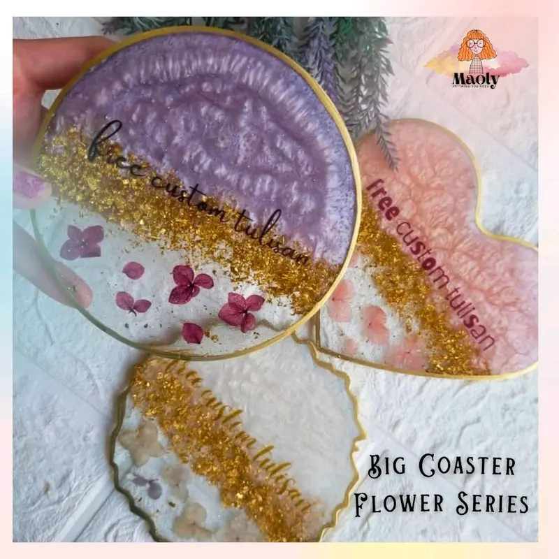 13cm BIG Flower Series Coaster Round Aestethic Tatakan Bulat Set Tutup Gelas Resin Custom Display Properti Foto Sovenir Kado Hadiah Art Hampers Mini 2
