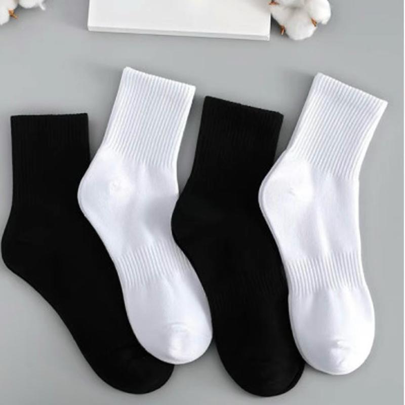 Set 10 Đôi Tất Vớ Dệt Kim Cao Cổ Có Lưới Thoáng Khí màu đen trắng cotton nam nữ…