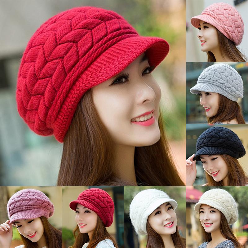 Topi rajutan untuk wanita, beret rajutan longgar, hangat, untuk ...