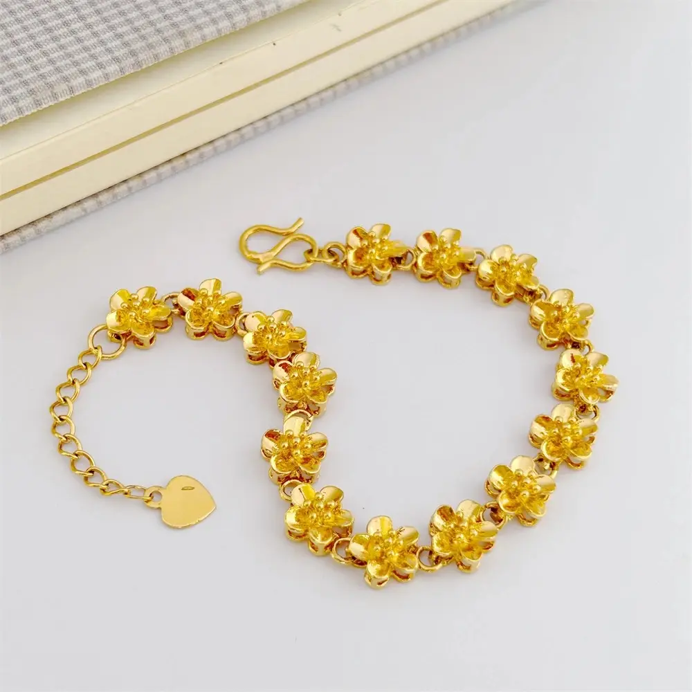 Popular Vietnam Placer Gold Full Flower Bracelet Gold-Plated Copper Bracelet High Color Retention Jewelry Hot-Selling Ornament