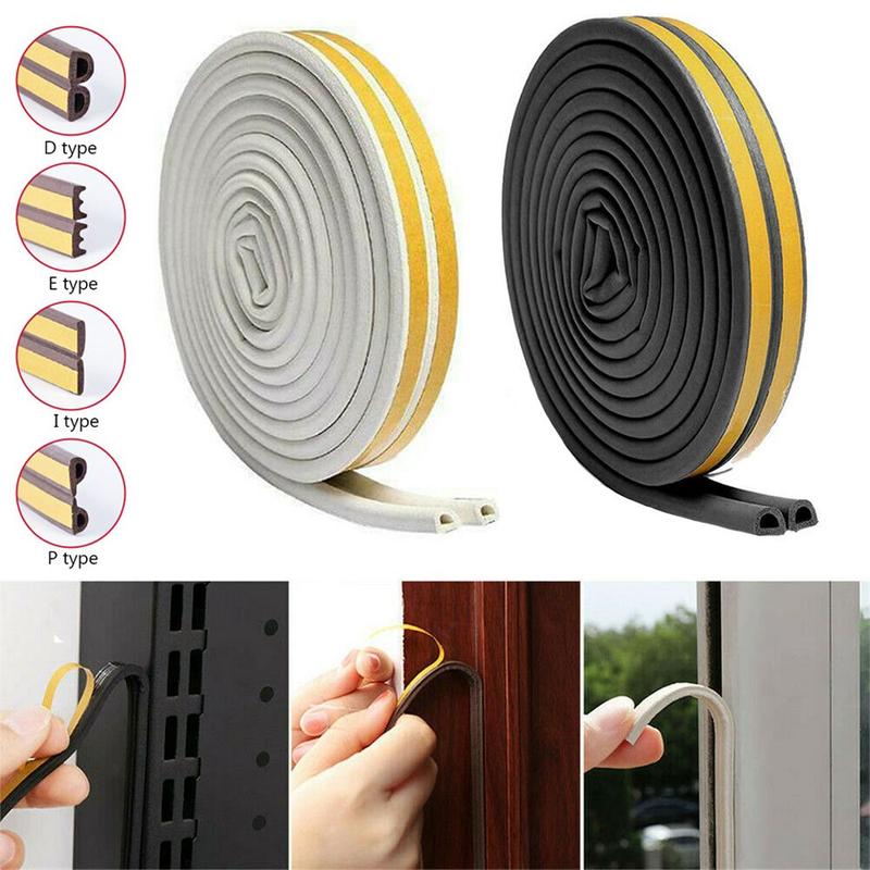5/10m D/E/P/I Type Rubber Weather Strips Anti Collision Draught Excluder Window Door Foam Seal Strip 0