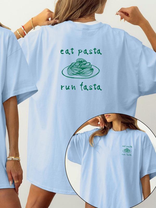 Women's Eat Pasta Run Fasta Funny Graphic Tee, Casual Pastaria Lover Short Sleeve T-shirt for Summer, Ladies Clothes for Daily Wear 4