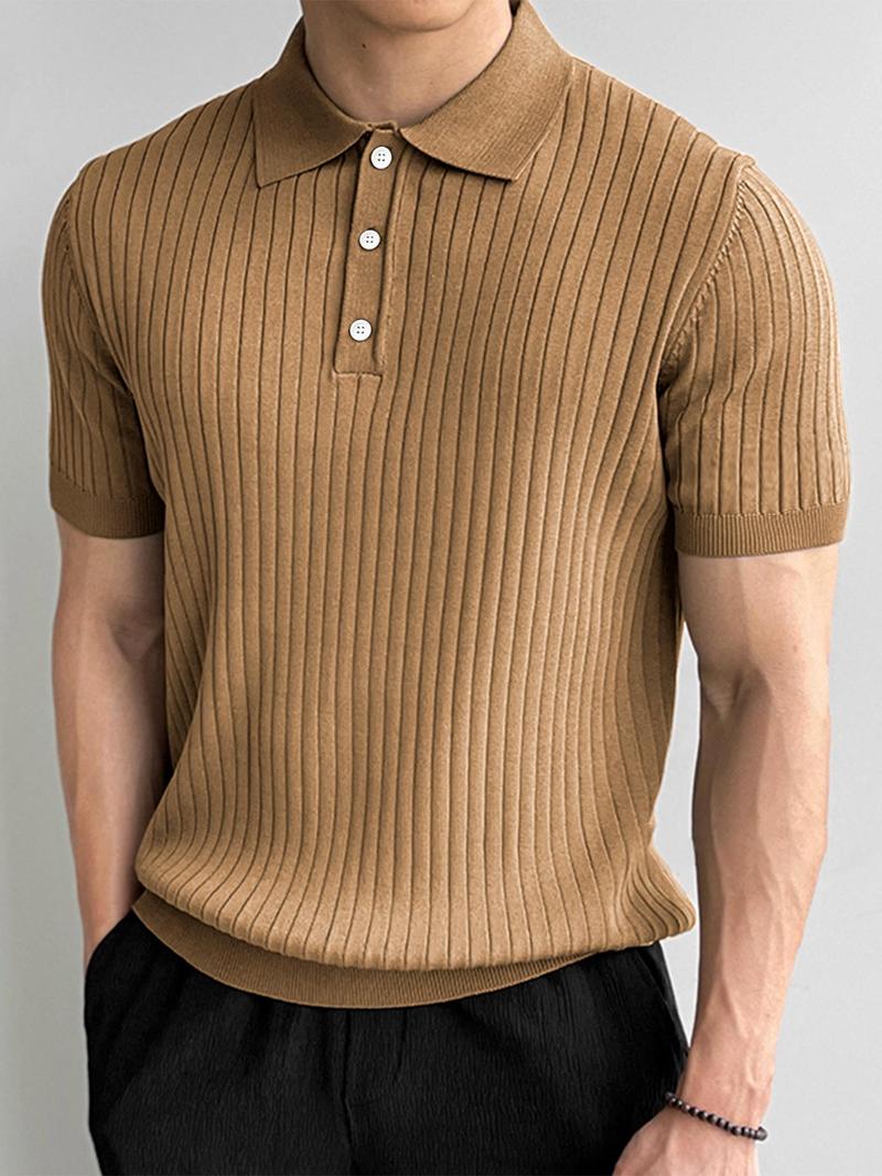 Product Introduction of Men's Solid Textured Short Sleeve Polo Shirt, Regular Fit Casual Fashion Button Front Collared Knitting Top for Summer, Fashion Men's Clothes for Daily Wear 3