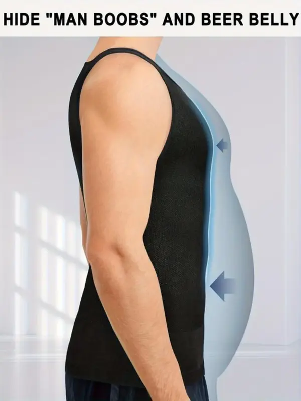 Men's Solid Color Compression Shapewear Vest, Casual Comfortable Breathable Tummy Control Shaper Tank Top, Men's Shapewear Top for Daily Wear 2