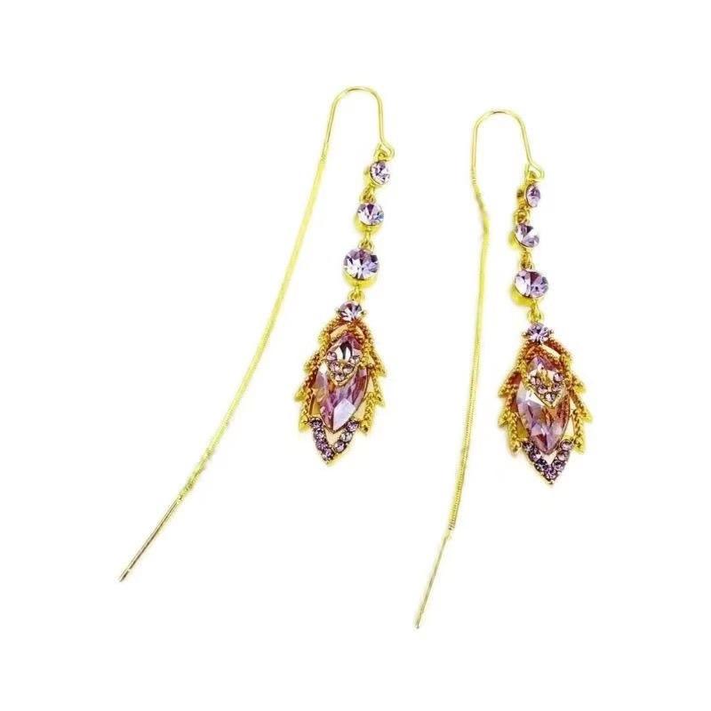 Product Introduction of Hot-Selling Purple Zircon Maple Leaf Threader Earrings New Long Tassel Versatile Elegant Earrings Exquisite Design Women's Earrings 2