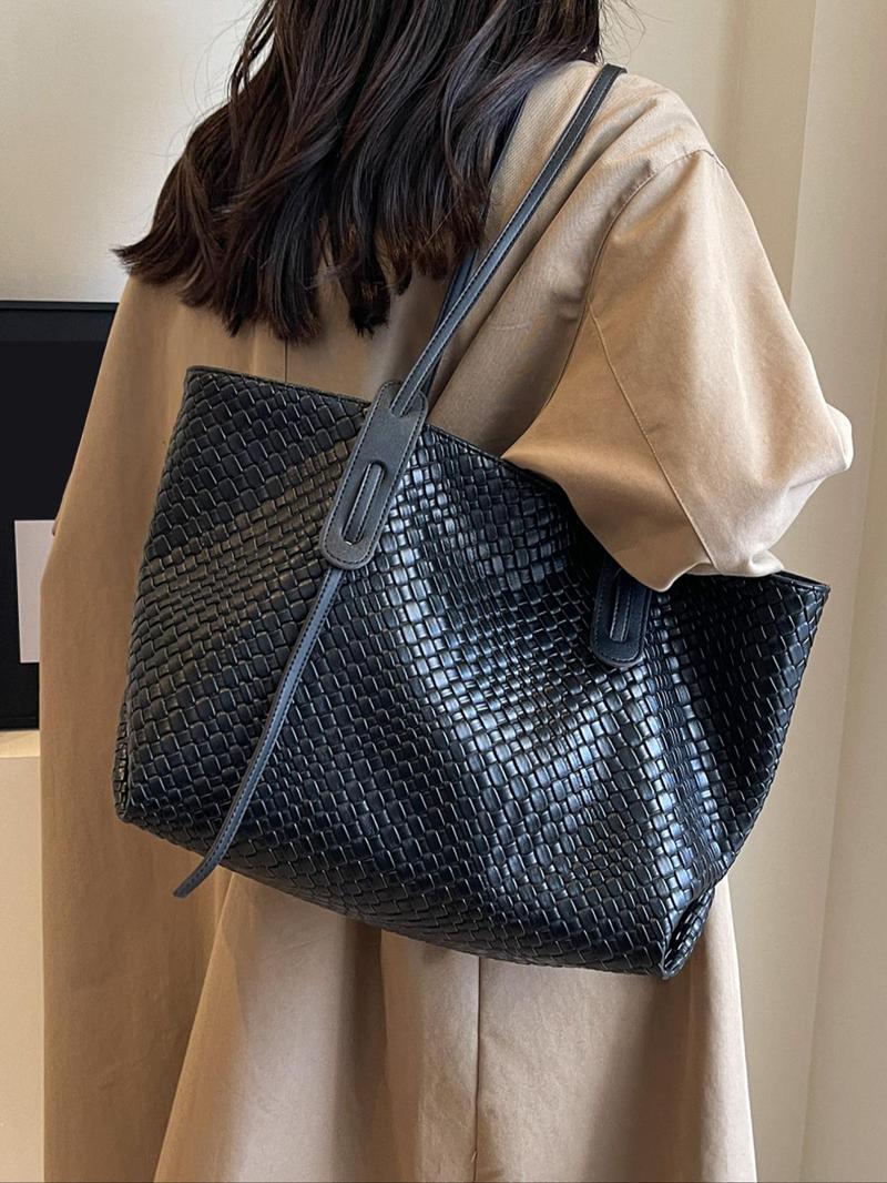 Product Introduction of Women's Fashionable Plain Color Tote Bag, 2025 New Style Casual Versatile Large Capacity Shoulder Bag for Daily Used, Trendy High-quality Daily Commuting Bag 8