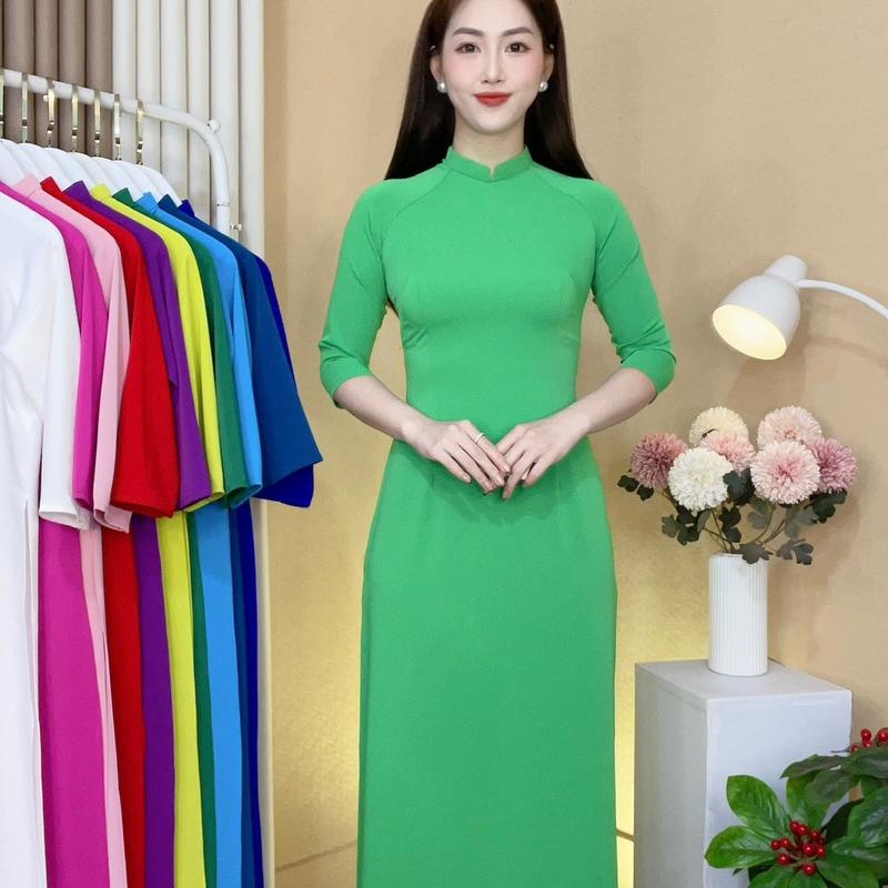 Áo dài lụa mỹ trơn cổ 2cm tay lỡ 2