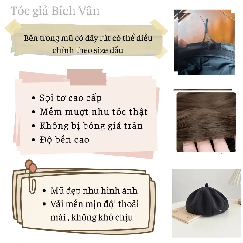 Tóc giả có mũ đội thời trang Bích Vân , mũ nồi tóc giả Hàn Quốc 1