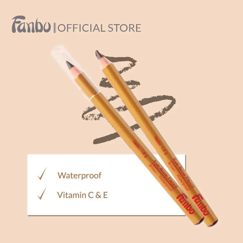 Fanbo Eyebrow pencil Gold - Pensil Alis - Waterproof - Mengandung Vitamin C & E sebagai Anti Oksidan  yang merawat kesehatan alis mata - Tidak Luntur - Limitied Edition - warna Natural - semua jenis kulit - Natural Look Coklat Hitam