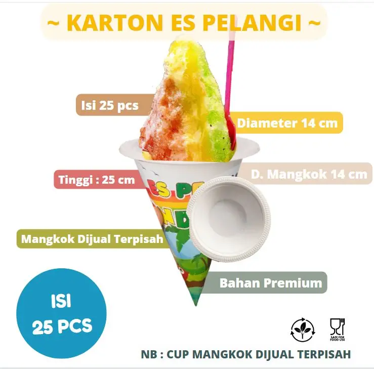 cup es pelangi 25 PCS HARGA CONE KERUCUT / BAHAN ES SERUT PELANGI MURAH