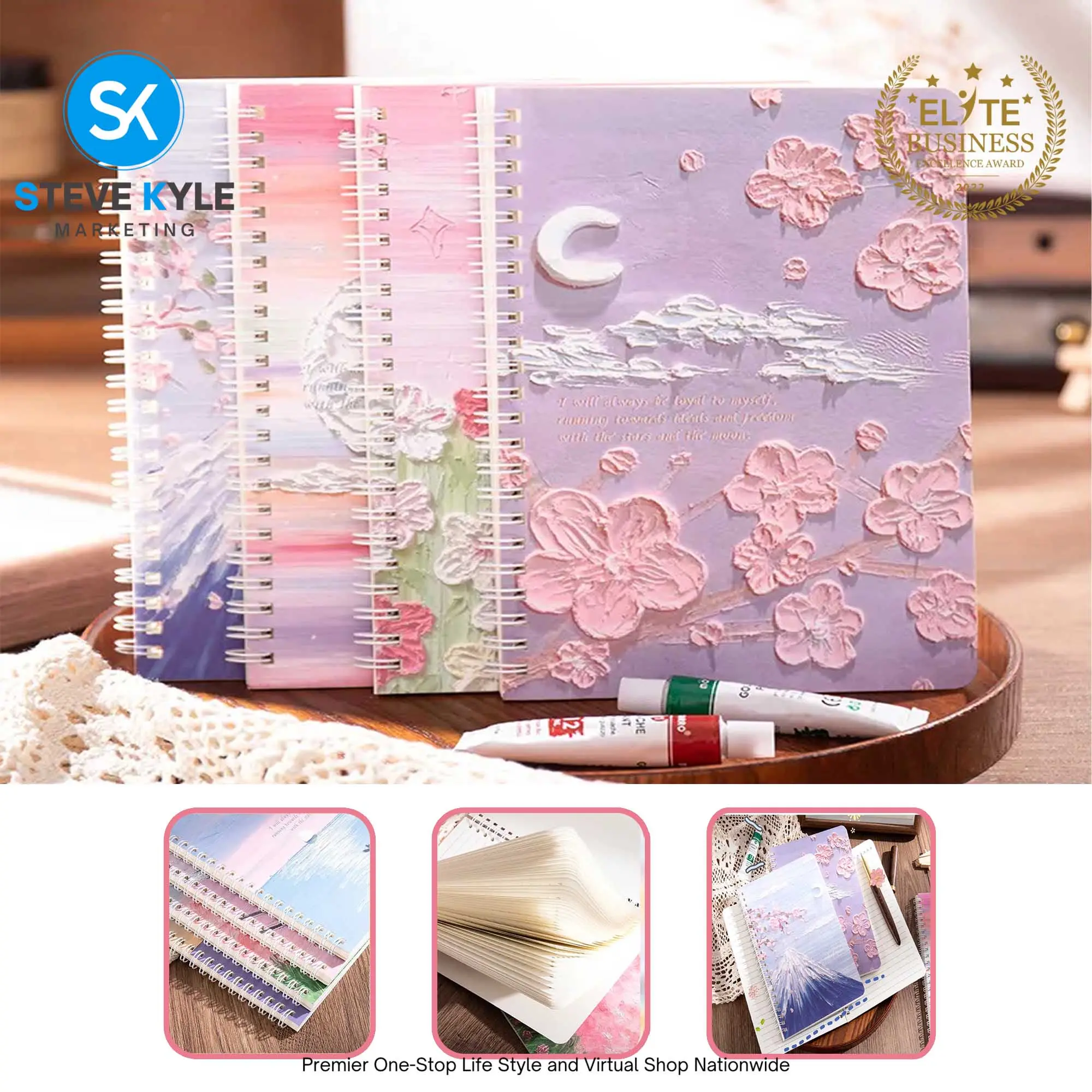 4Pcs A5 Oil Painting Notepad for Women Blank Sketchpad Spiral Notebook, 60 Sheets, 120 Pages