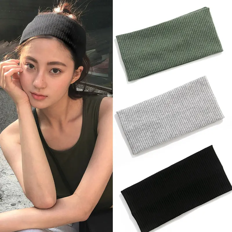 Yoga Women Ribbed Knitted Cotton Solid Color Elastic Headband Hairband Wide Edge Sports Headband Fitness Hair