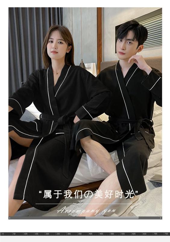 Product Introduction of Four Seasons Nightgown for Men and Women Spring and Summer Couple One Male and One Female Hotel Beauty Salon Waffle Pure Cotton Bathrobe 17