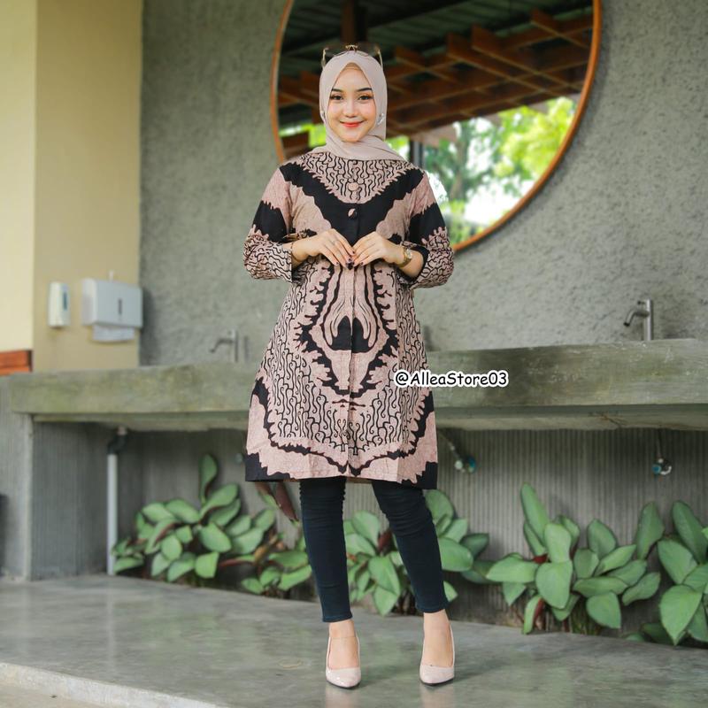 Product Introduction of Tunik Kancing terbaru modern dress, Pakaian muslim wanita lengan panjang tunik batik Katun Nyaman 0