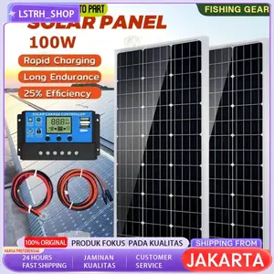 【100W】Solar Panel Surya Pembangkit Listrik 12V Tenaga Surya Full Set dengan Pengontrol Baterai Anti-Gagal Cepat Charging untuk Rumah, Perkebunan, Dan Perjalanan Daring