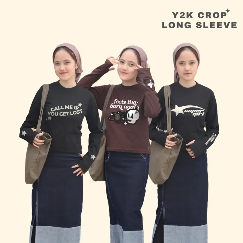 ANAIRA KAOS Y2K CROP LENGAN PANJANG BINTANG LONGSLEEVE KAOS  COMBED 24s 0