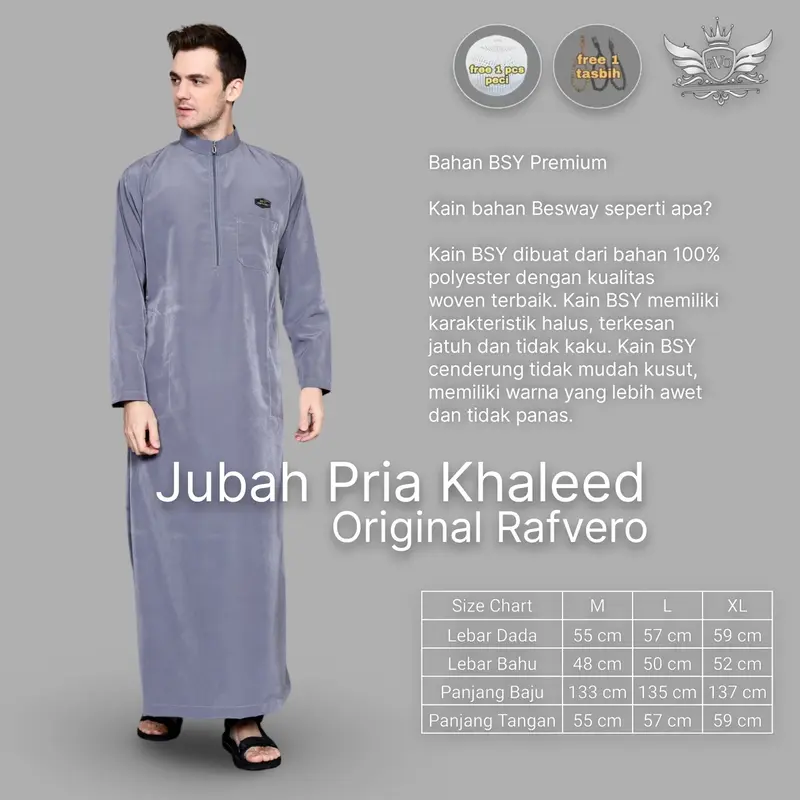 RAFVERO Jubah Pria KHALEED Original Navy - Gamis Pria Muslim Dewasa Katun Bestway Premium Model Baru Jubah Lebaran 2025 Size M L XL - Kombinasi 1