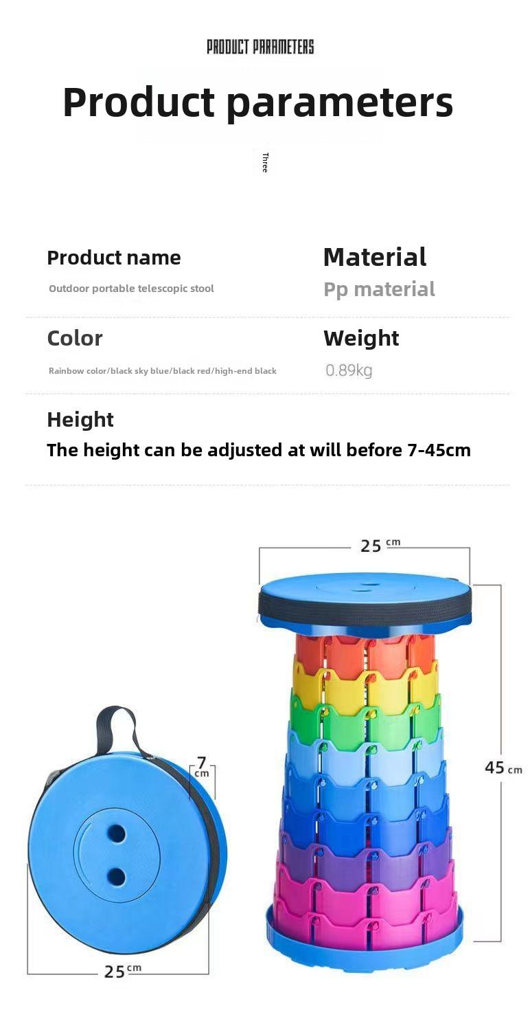 Product Introduction of Outdoor retractable stool Retractable portable stool Outdoor camping line small chair adjustable ultra light fishing stool 12