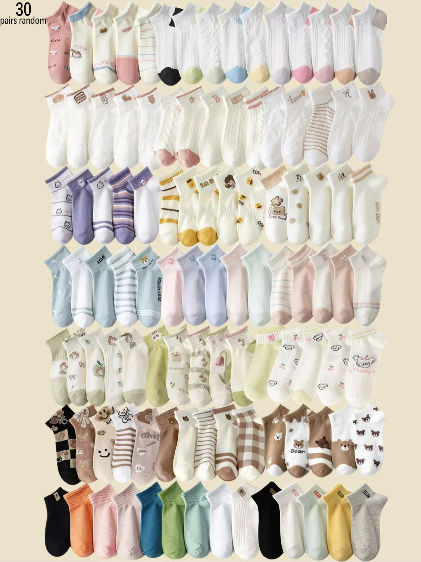 Women's Random Cartoon Animal & Striped & Letter Print Low Cut Socks, Casual Comfortable Breathable Socks for Daily Wear, Women's Socks for All Seasons