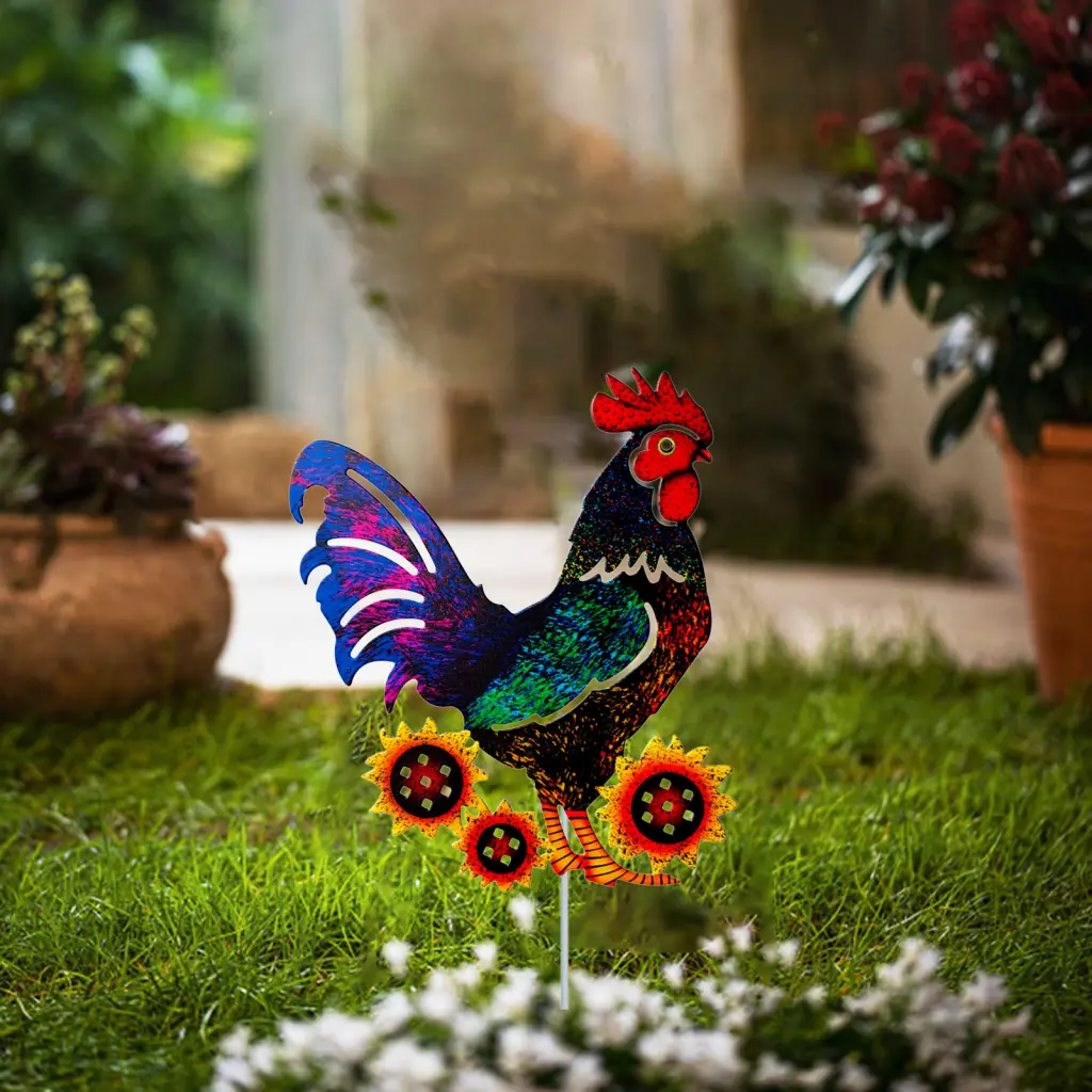 Ghostun- Rooster Adornment Realistic Stable Rooster Adornment Patio Backyard Carved Iron Chicken Home Supplies Life-like