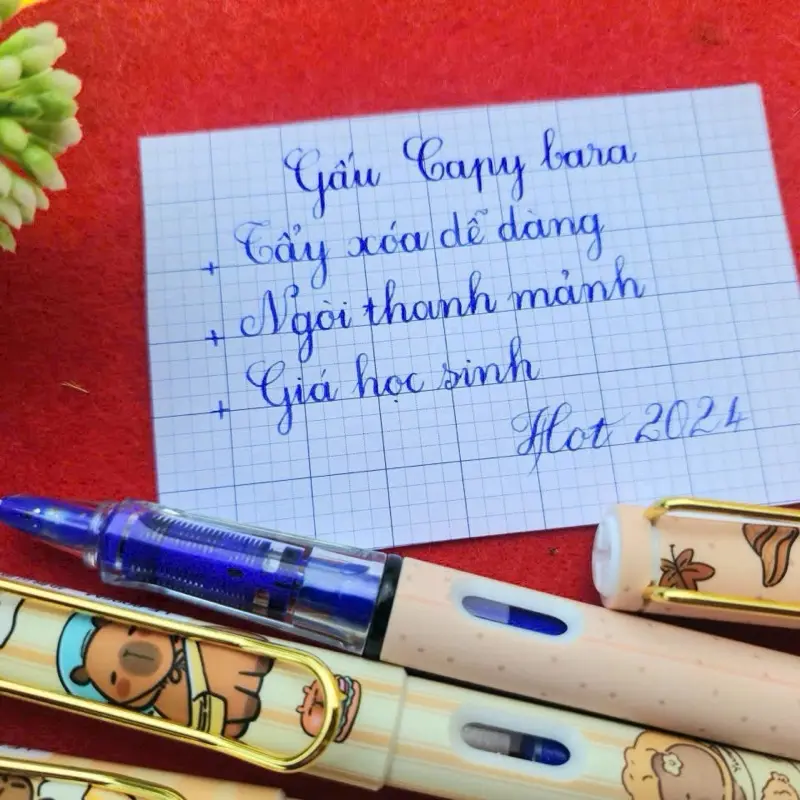 Set 10c Capybarra siêu hot TẶNG KÈM 10 ống mực xoá và 1 tẩy rời elip. Bút máy học sinh tiểu học but tieu bút  capybara 4